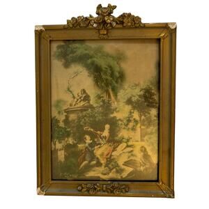 "At the Painters" or "Crowned Lovers" Print by E.J.S Mfg Co N.Y. in Frame